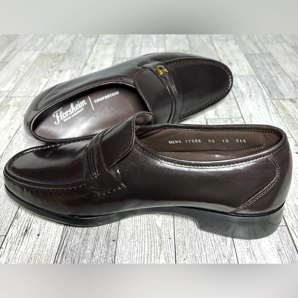 Florsheim Riva Moc Toe Gold Bit Brown Loafer Slip On Dress Shoes 10 3E Wide NWOT - Picture 8 of 8